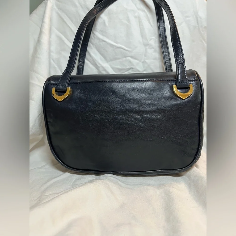 Vintage Bally Bag Dark Navy Blue Leather Shoulder Bag Gold Hardware Logo Clasp